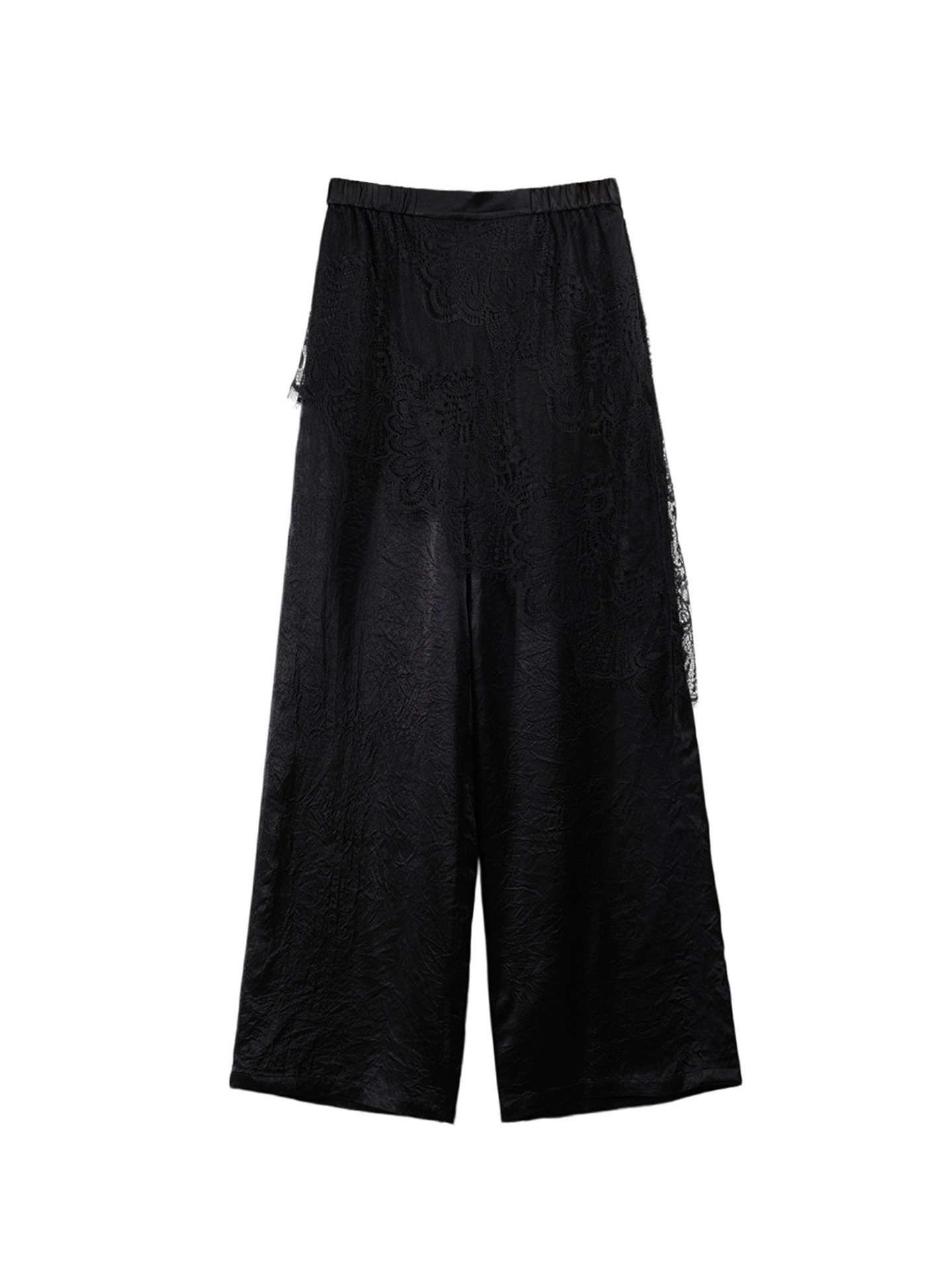 Quần culottes ống rộng ren phối layer phong cách quốc phong mới hè — màu đen, màu hồng, màu trắng, màu xám chi tiết 1