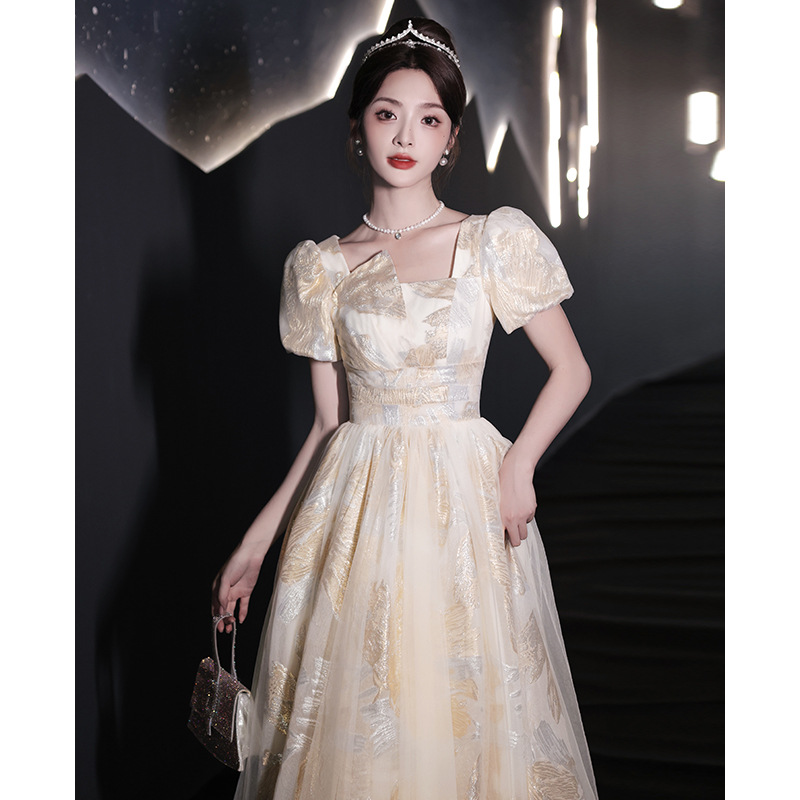 Champagne-Colored Evening Dress for Women 2026 New Style High-End Fairy-Like Banquet Elegant Student Host Art Exam Choir