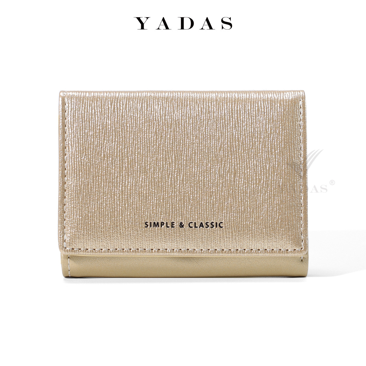 [Pearl Shining] YADAS simple tarjetero para mujer moda oro y plata PU cuero corto tres pliegues monedero wallet
