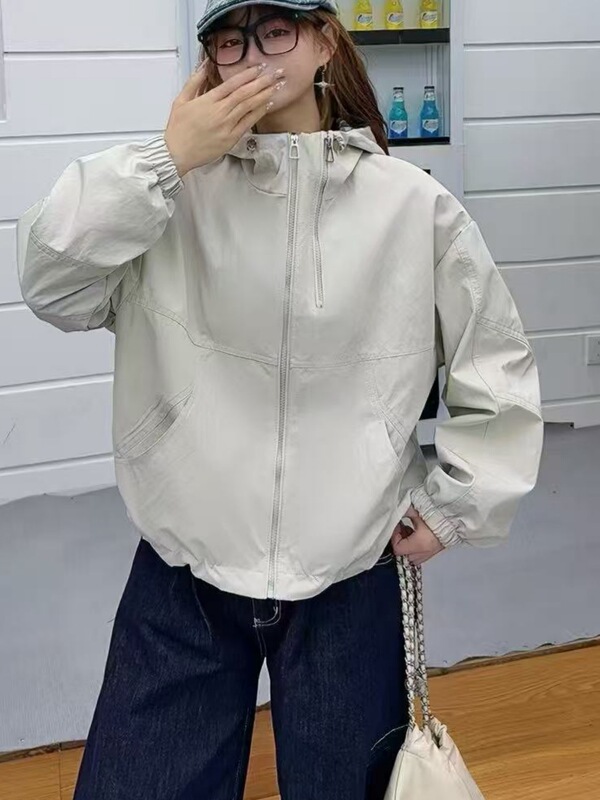 宽松格子拼接连帽短款外套女2025秋季新款时尚休闲百搭上衣夹克潮|undefined