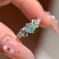 クールなパライバカラーの花火カット手作り立体ローズリング、軽くて豪華で多用途なダイヤモンドがちりばめられた椿レディースリング
