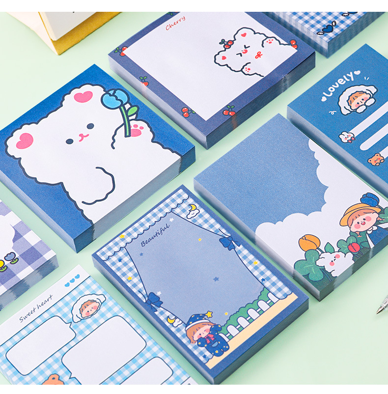 Cute Cartoon Blue Grid Portable Small Size Sticky Note display picture 3