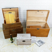复古风带盖实木箱子大号长方形木质收纳盒家用带锁整理小木箱定制