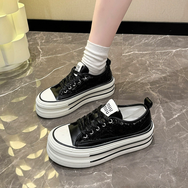 Cloth nail sequins platform, footwear, summer sneakers, high white shoes, for teenagers