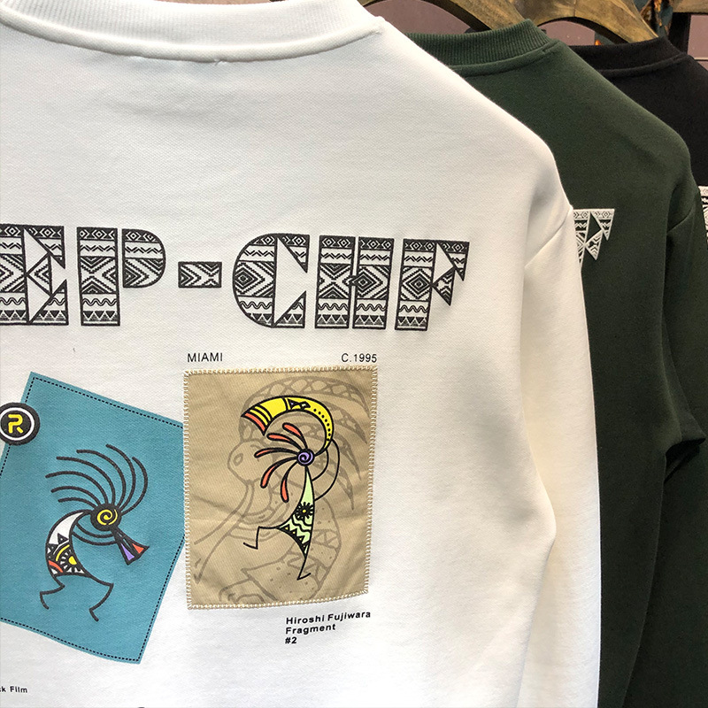 Korejski slim fit trendovski label s potiskanim puloverjem na hrbtu, pulover s kapuco z dolgimi rokavi za moške, nov casual in čeden_voghion.com