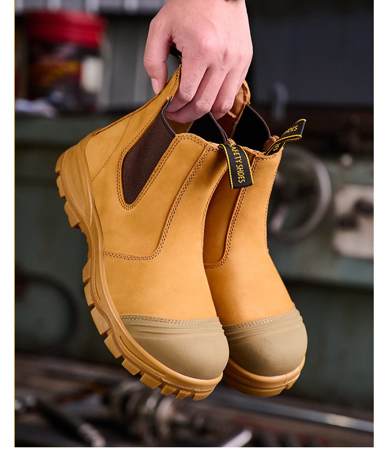 Erkekler İçin Özel İş Ayakkabıları Yüksek Kaliteli İnek Derisi Üst Kısımlı, Darbeye ve Delinmeye Karşı Dayanıklı Çelik Burunlu, Orta Üstlü, Giyilebilir Erkek İş Güvenlik Ayakkabıları_voghion.com