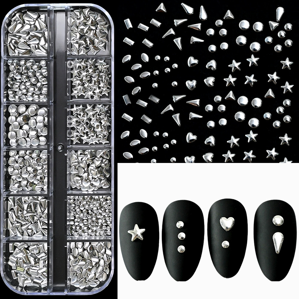 Explosiones transfronterizas de 12 grados mezclados oro y plata joyas de manicuría de perlas estrella y luna accesorios de decoración de uñas metálicas