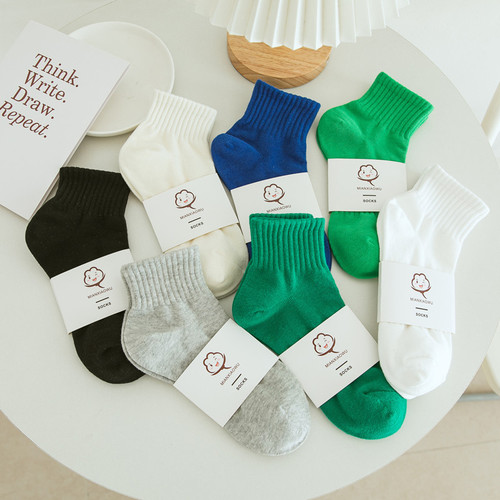 White socks women's mid-calf socks summer thin pure cotton socks ins trendy solid color breathable short-tube green summer socks