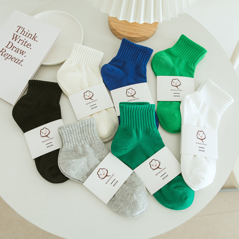 White Socks Women's Mid-Calf Socks Summer Thin Pure Cotton Socks Ins Trendy Pure Color Breathable Short-Tube Green Summer Socks