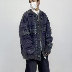 美式复古情侣款外套宽松毛绒针织毛衣秋冬加厚男女慵懒风开衫上衣