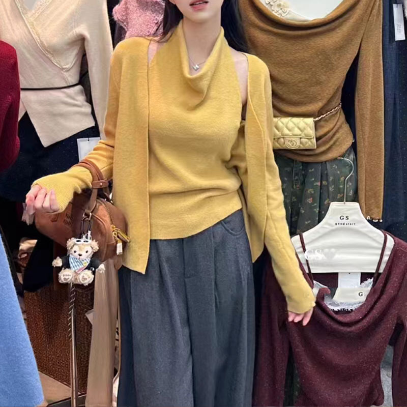Autumn design fashionable universal yellow knitted vest