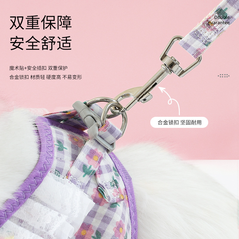 Cordón de tracción para mascotas, cordón de flores de encaje, cinturón de pecho para perros pequeños y medianos, perros, gatos y perros, cordón de perro ajustable para salir