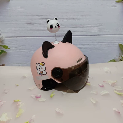 anti-fall summer adjustable helmet, Motosiklet kaskı (dəbilqə) - writing-cat-light-pink-and-black-short-black-cat-ears-white-bear-7-15-years-old