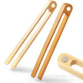 亚马逊热销竹制面包夹带磁铁牙齿厨房沙拉夹木制烘焙点心烤肉夹子