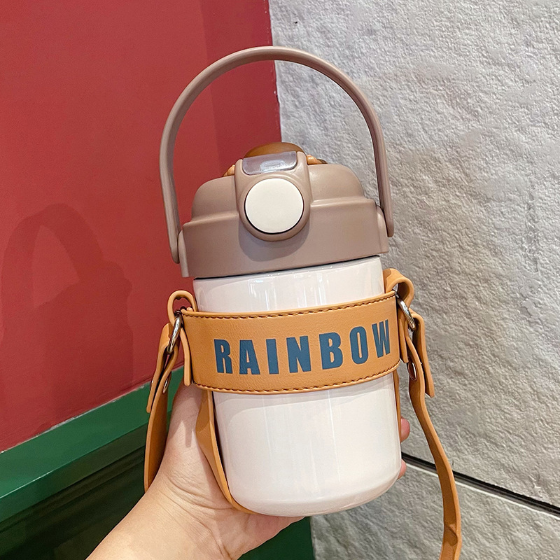 Crossbody Thermos Cup for Girls Good-looking Ins Style Couple Water Cup Student Cute Internet Celebrity Straw Cup Office