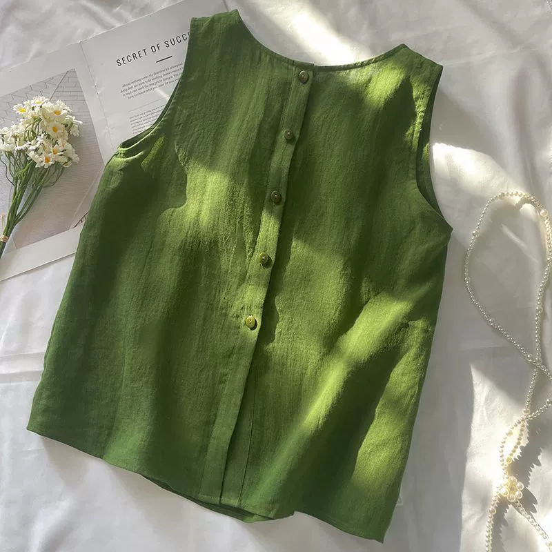 Простой, прохладный и дышащий, легкий хлопковый и льняной жилет с круглым вырезом