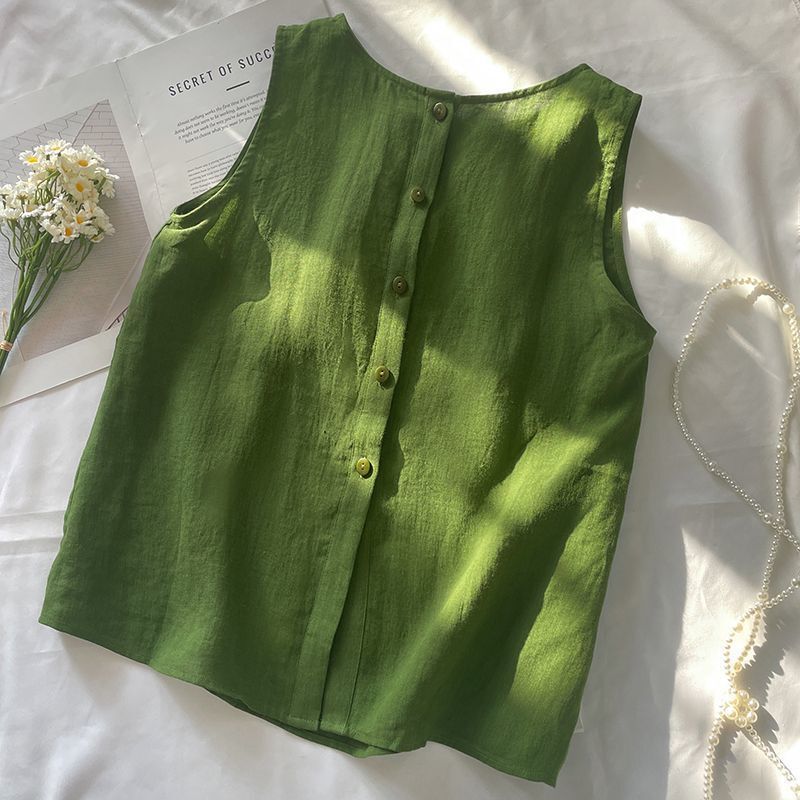 Crewneck Commuter Simple Cool Breathable Lightweight Cotton and Linen Vest Positive and Reverse Sleeveless Casual Vest Top