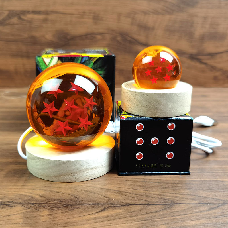 Goku Dragon Ball 4.3CM Seven Star Dragon Ball Crystal Ball Wish Ball Luz Base de madera Anime