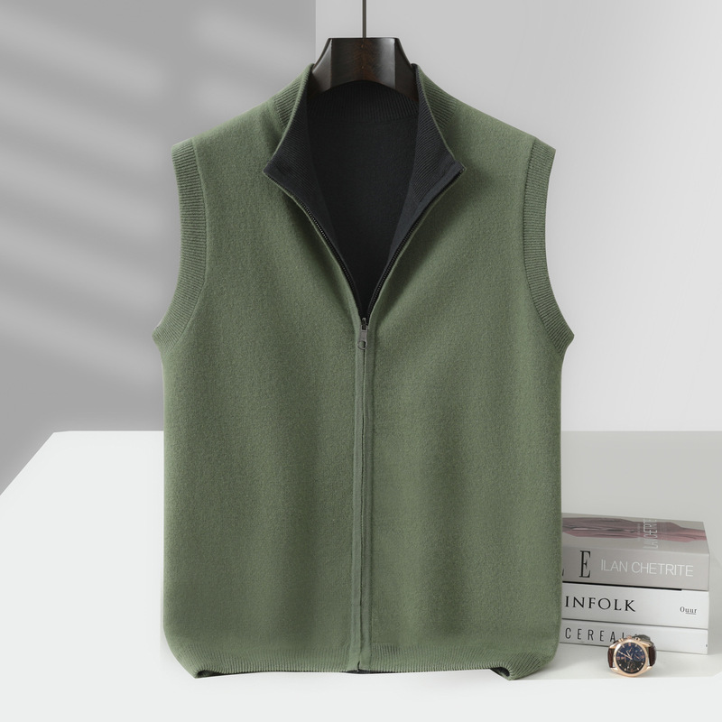 Autumn and Winter New Style 100% Australian Wool Double-Sided Wearable Vest Men's Zipper Cardigan Vest Hebei Factory Direct Sale Autumn and Winter New Style 100% Australian Wool Double-Sided Wearable Vest Men's Zipper Cardigan Vest Hebei Factory Direct Sale