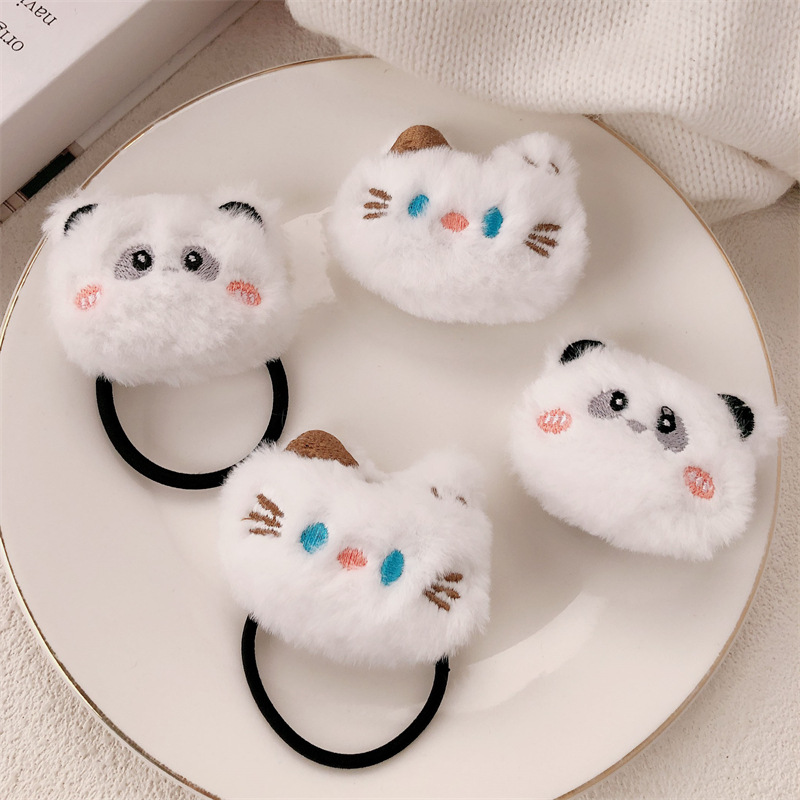 Anillo de pelo de peluche de dibujos animados osos lindos gatitos cuerda de cabello de niña universal de alta elasticidad atada cabeza de banda de goma adornos para el cabello