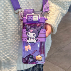 Internet celebrity Sanrio cartoon plastic cup portable cartoon double drinking straw cup tritan children's outdoor drinking kettle