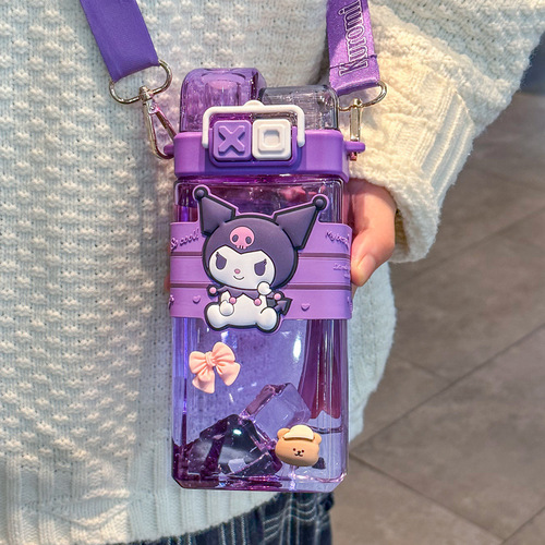 Internet celebrity Sanrio cartoon plastic cup portable cartoon double drinking straw cup tritan children's outdoor drinking kettle