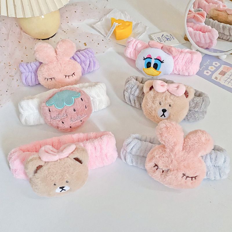 Corea del Sur ins Internet celebridad dibujos animados banda de pelo de felpa conejo oso lindo Super lindo pelo banda chica lavado de cara belleza accesorios para el cabello