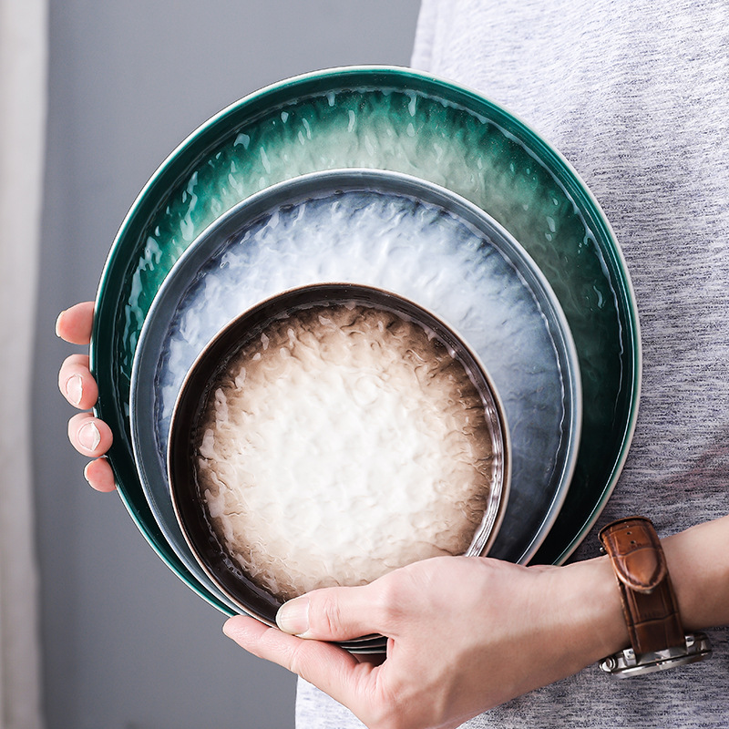 INS vajilla de cerámica de estilo japonés vintage patrón de piedra hogar desayuno disco restaurante creativo plato de ensalada occidental plato de carne