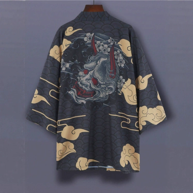 Кимоно-кардиган хаори с тотемом единорога, тонкая накидка, европейская и американская уличная темная верхняя одежда с рукавами три четверти, тонкая рубашка в японском стиле