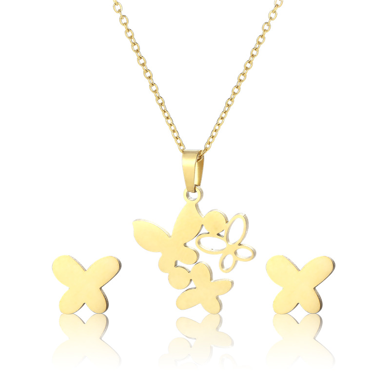 simple fashion hollow butterfly  stainless steel necklace earrings set