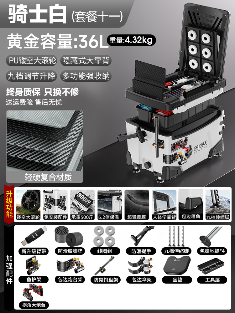 Caja de pesca completa nueva caja de pesca multifuncional ultra ligera de 36 litros, caja de pesca especial de pesca de Taiwán, caja de pesca salvaje, equipo de pesca.