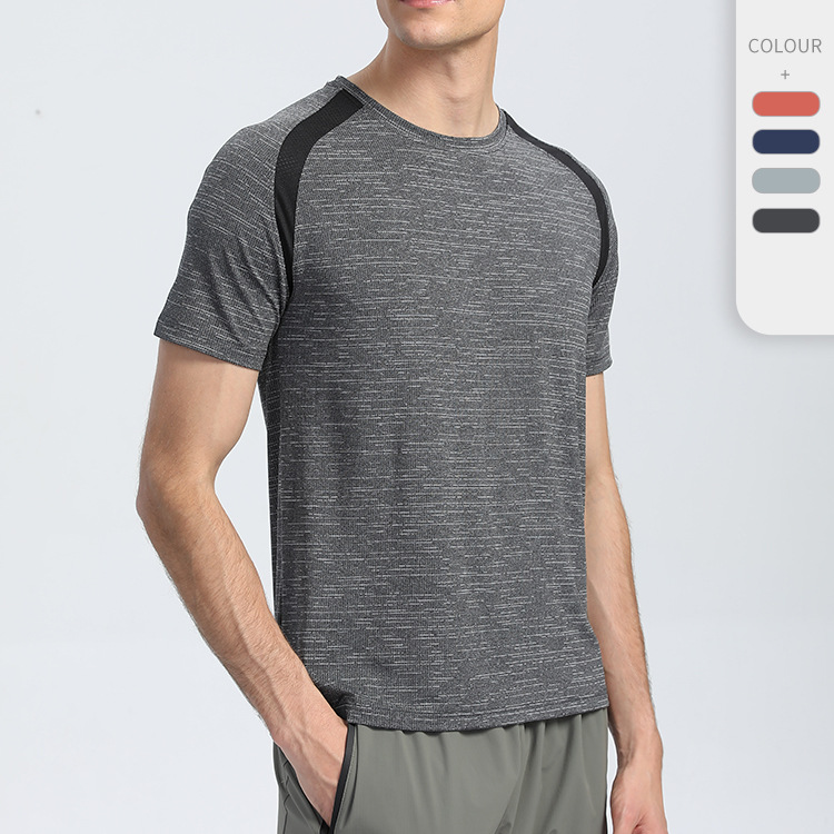 Verano nueva Camiseta deportiva casual para hombre costura elástica correr fitness transpirable manga corta hombres ropa de secado rápido al aire libre