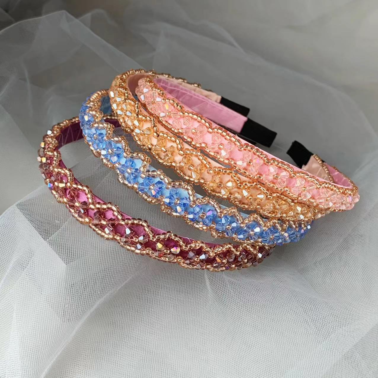 Fashion Solid Color Cloth Beaded Hair Band display picture 2