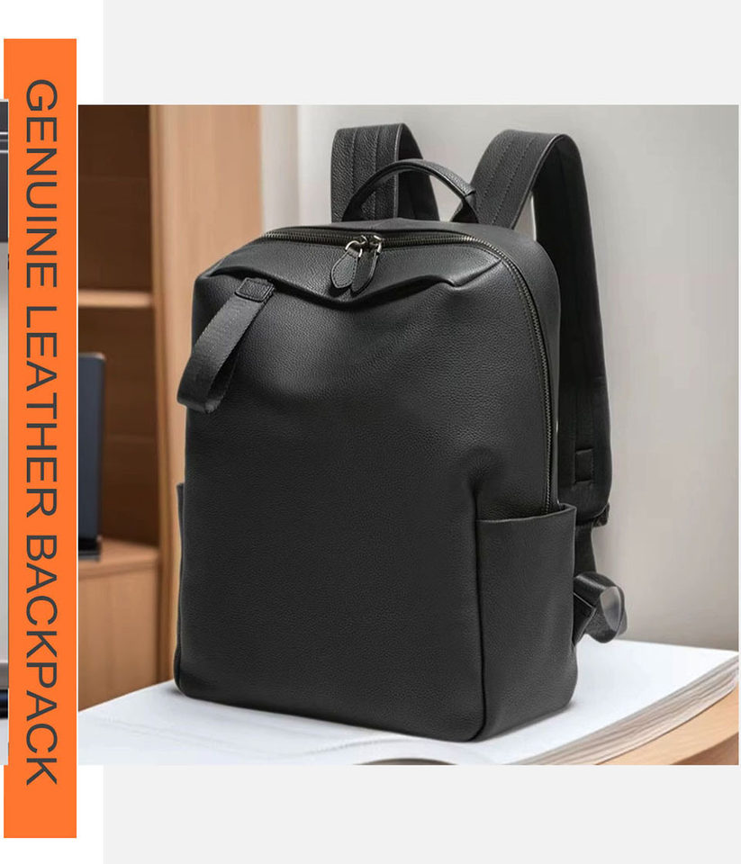 Ba lô nam da bò đầu lớp công sở đa năng, ngăn máy tính 14 inch, dung tích lớn đi công tác — Da Nappa màu đen, mô hình TOGO chi tiết 10