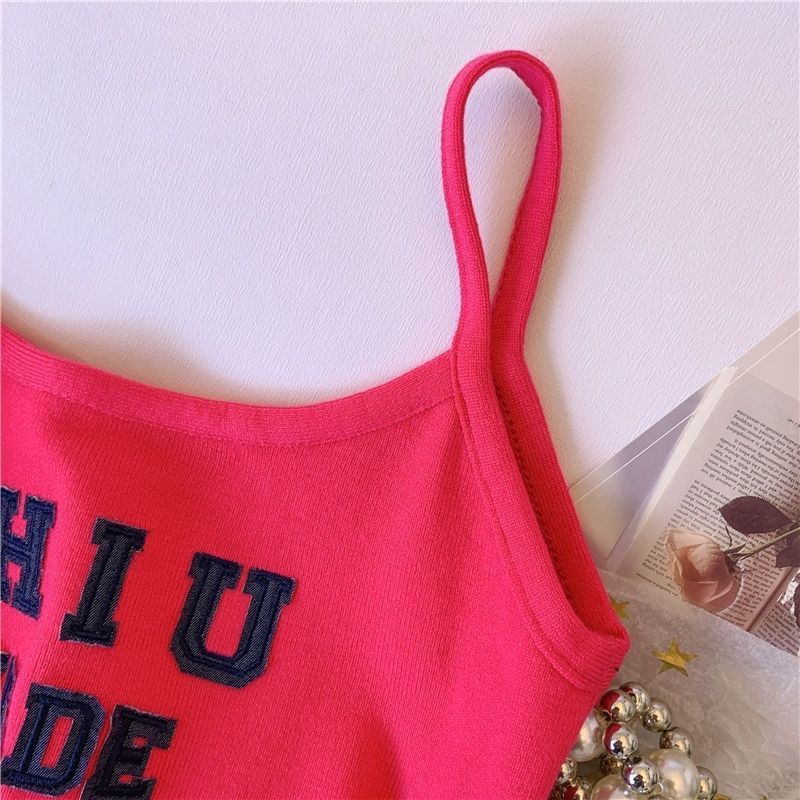 Girls' Summer New Camisole With Letter Print, Short Sleeveless Outerwear Top, Trendy 0188A052_ecoleips.com