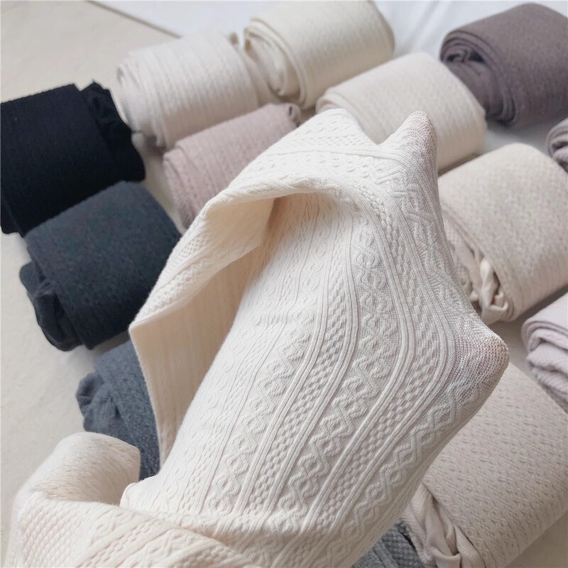 Twist Cotton Pantyhose Autumn and Winter fleece-lined Leggings Women's Japanese Style Twist Wheat Ear Jk Milk White Silk Stockings creamy-white Thin