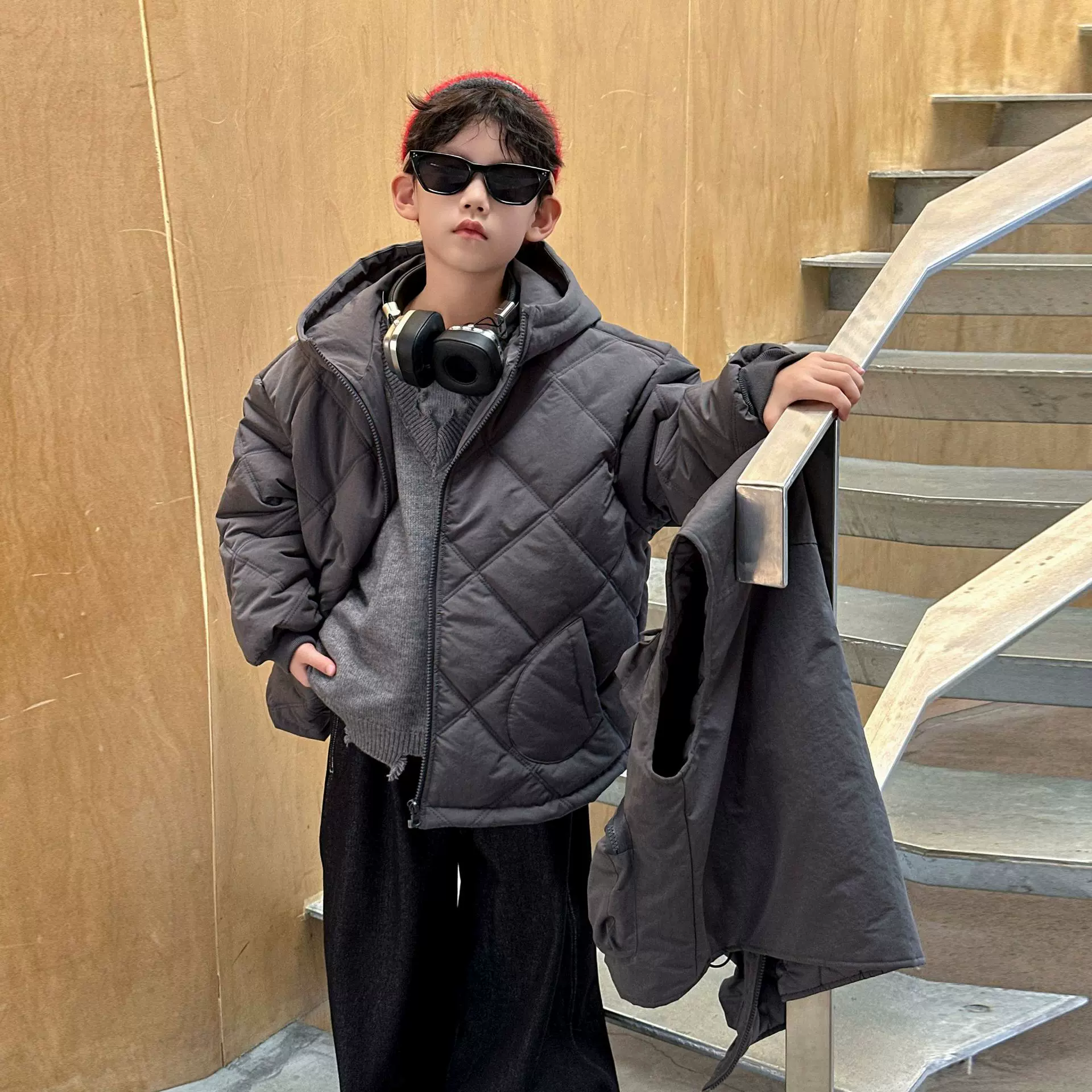 冬季儿童棉衣棉马甲套装2025新款男童加厚连帽棉服洋气保暖棉衣潮