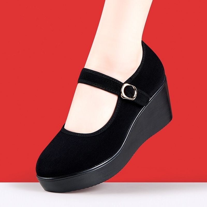 Zapatos de baile casuales de todo fósforo con plataforma de tacón de cuña zapatos de tela viejos de Beijing cómodos zapatos de madre de suela suave zapatos de trabajo planos