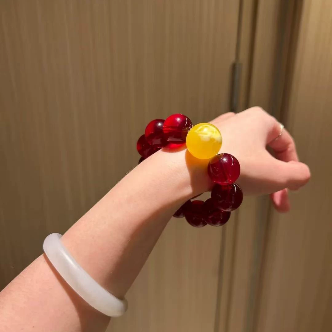 Браслет из круглых бусин органического оникса, унисекс, 8–12 мм, кроваво-красный, с подарочной коробкой