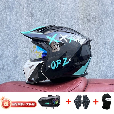 Motorcycle Safety Supplies — Retro Removable 3C Combination Helmet - blue-arrogant-with-magic-blue-y10-external-bluetooth-m