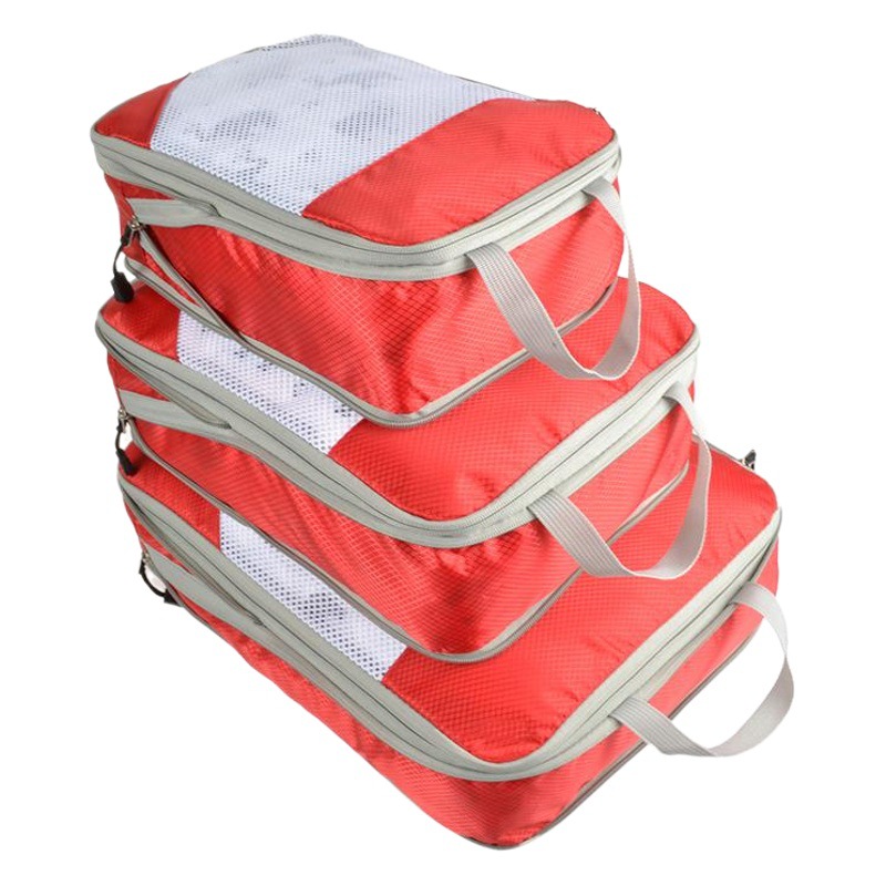 Amazon popular bolsa de almacenamiento comprimido traje de malla de costura bolsa de almacenamiento de viaje portátil conjunto de tres piezas