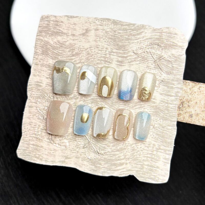 Ins Niche Simple Design Wearable Nails Gilt Fine Glitter Atmosphere Nail Art Patch Ultra Short Ladder Smudged Cat Eye