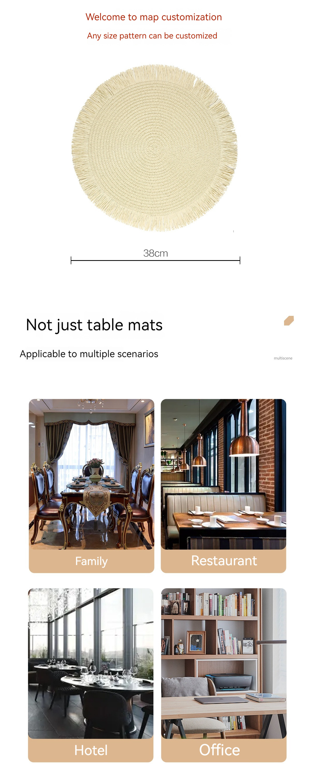 跨境新品38CM圆形纸编编织餐垫纸质流苏家居餐厅隔热垫杯垫装饰垫详情6