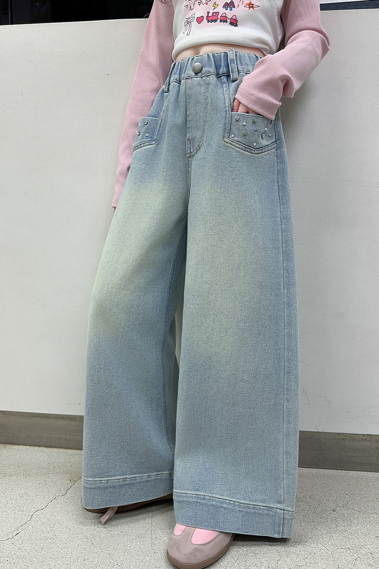 New Children's Mixed European And American Jeans With Diamonds On The Front Pocket_voghion.com