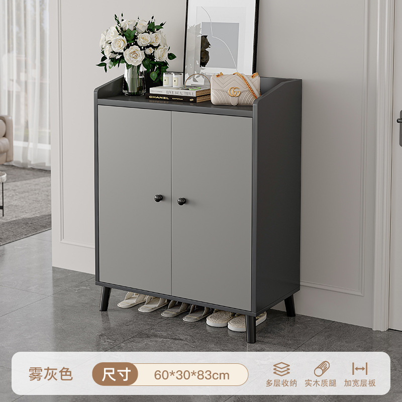 鞋柜家用门口楼道电梯口入户玄关收纳柜一体靠墙2025新款实木鞋架|undefined
