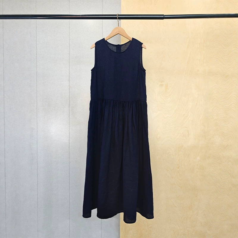 Linen Plain Long Sleeveless Dress for Women 2026 Spring and Summer New Style High-End Resort Style Long Dress