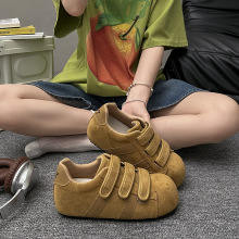 真皮休闲运动板鞋魔术贴德训丑萌卡皮巴拉大头内增高厚底勃肯鞋女