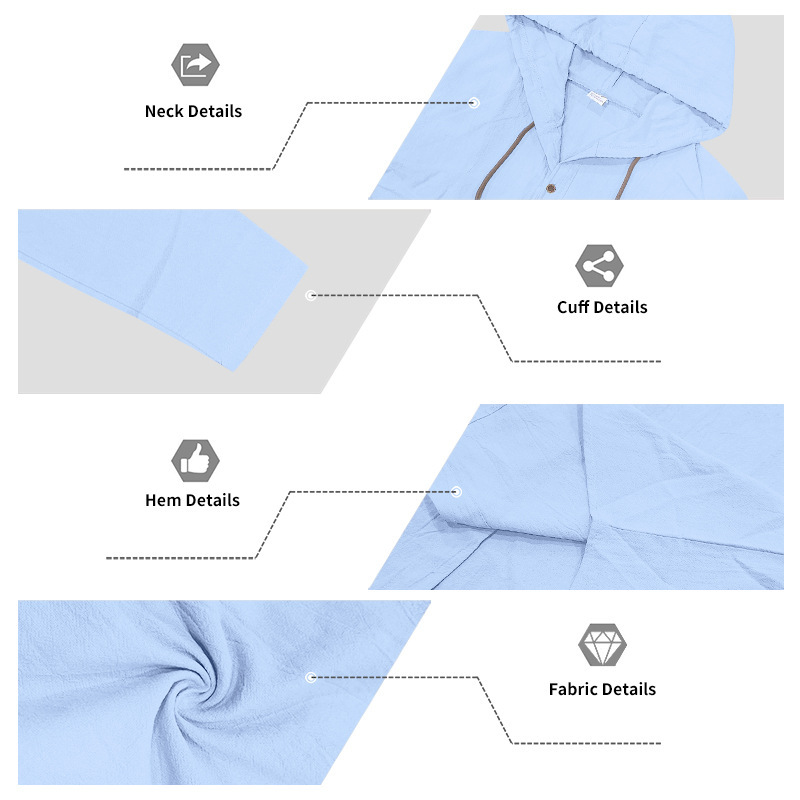 Men's Casual Breathable Linen Hooded Long Sleeve Shirt Cardigan Spring Summer Style Loose Fit Set_viptrois.com