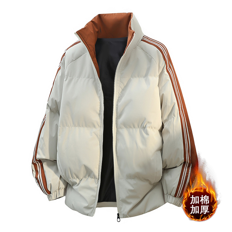 Tres barras transfronterizas de cuello vertical de pluma de algodón hombre otoño invierno suelto engrosado abrigo de algodón caliente chaqueta de algodón de hombre