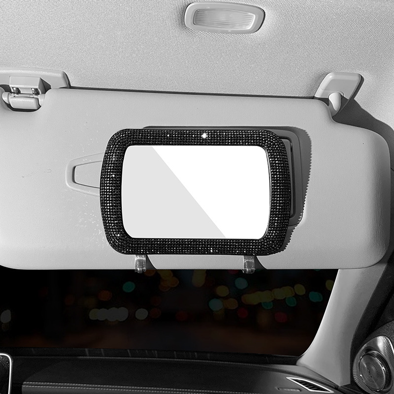 Espejo de maquillaje de mujer espejo de tocador de sombrilla de coche espejo decorativo de visera de coche rhinestone transfronterizo